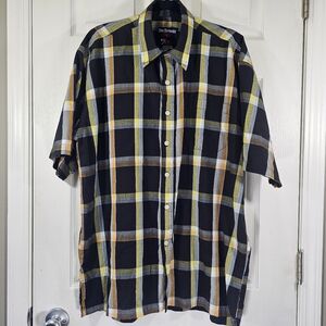Five Elementz Multi Color Short Sleeve Lightweight Button Down Plaid Shirt Large